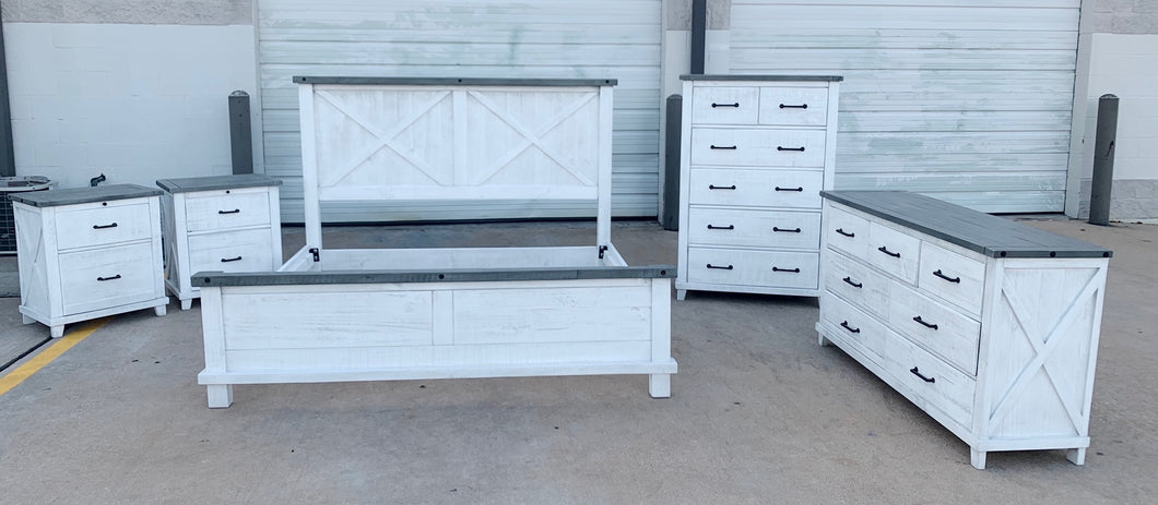 Nashville King Bed Set Comes W/ Bed, Chest, Dresser and 2 Nightstands