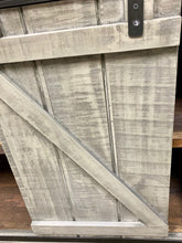 Load image into Gallery viewer, 72&quot; Promo Barn Door TV Stand Distressed Grey w/ Tobacco Top
